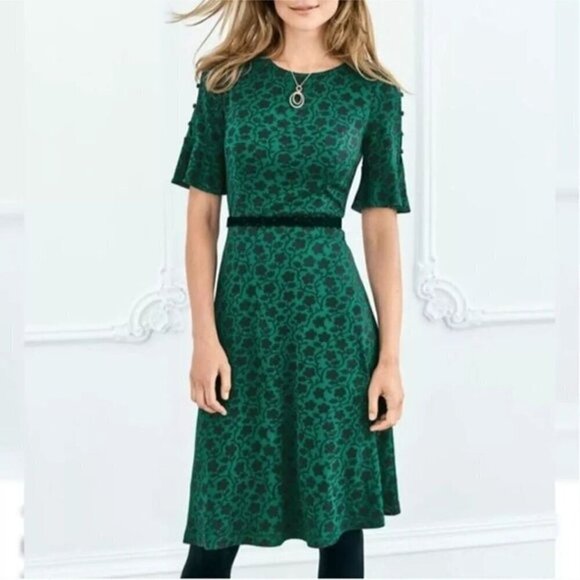 Boden Alexis Green Floral Jersey Fit N Flare Dress Size 6 - Picture 4 of 10